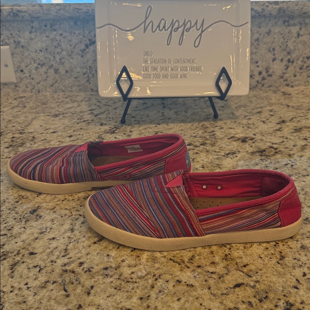 TOMS Classic Slip On Shoes Women 9 Pink Blue Canvas Casual Flats - Picture 3 of 7